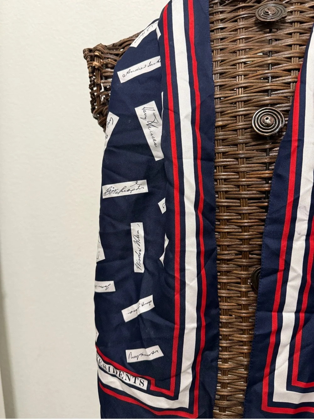 Navy Red White Striped Silk Scarf